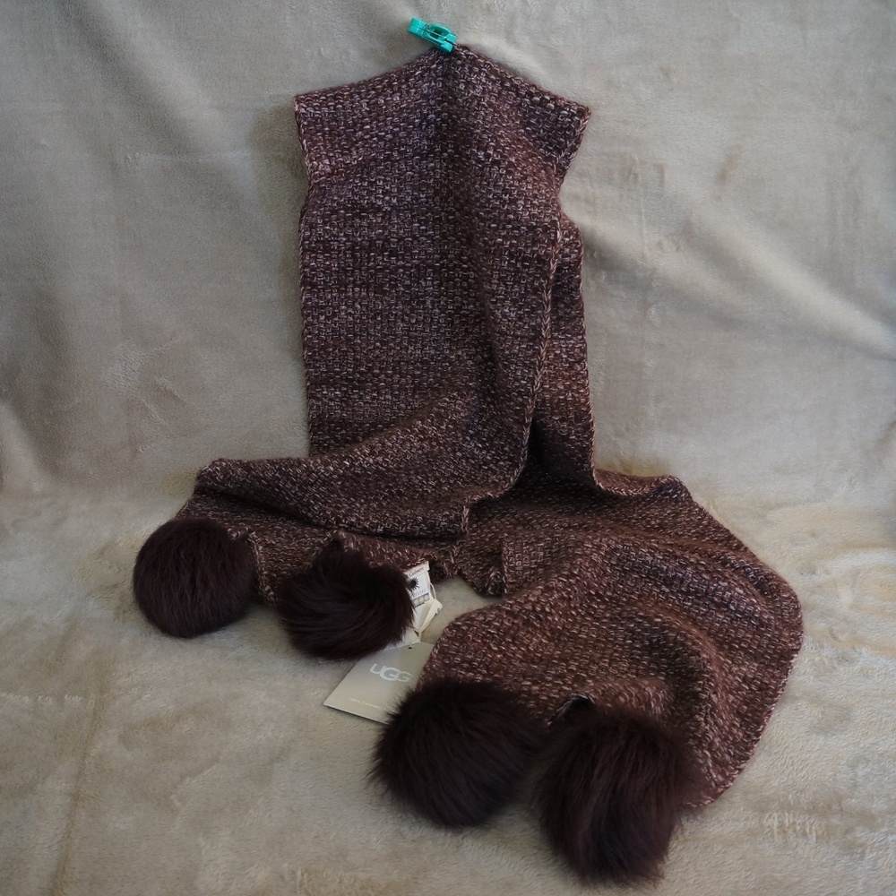 UGG QUATRO POM POM CASHMERE SCARF, 10" x 68" LONG - Picture 1 of 8